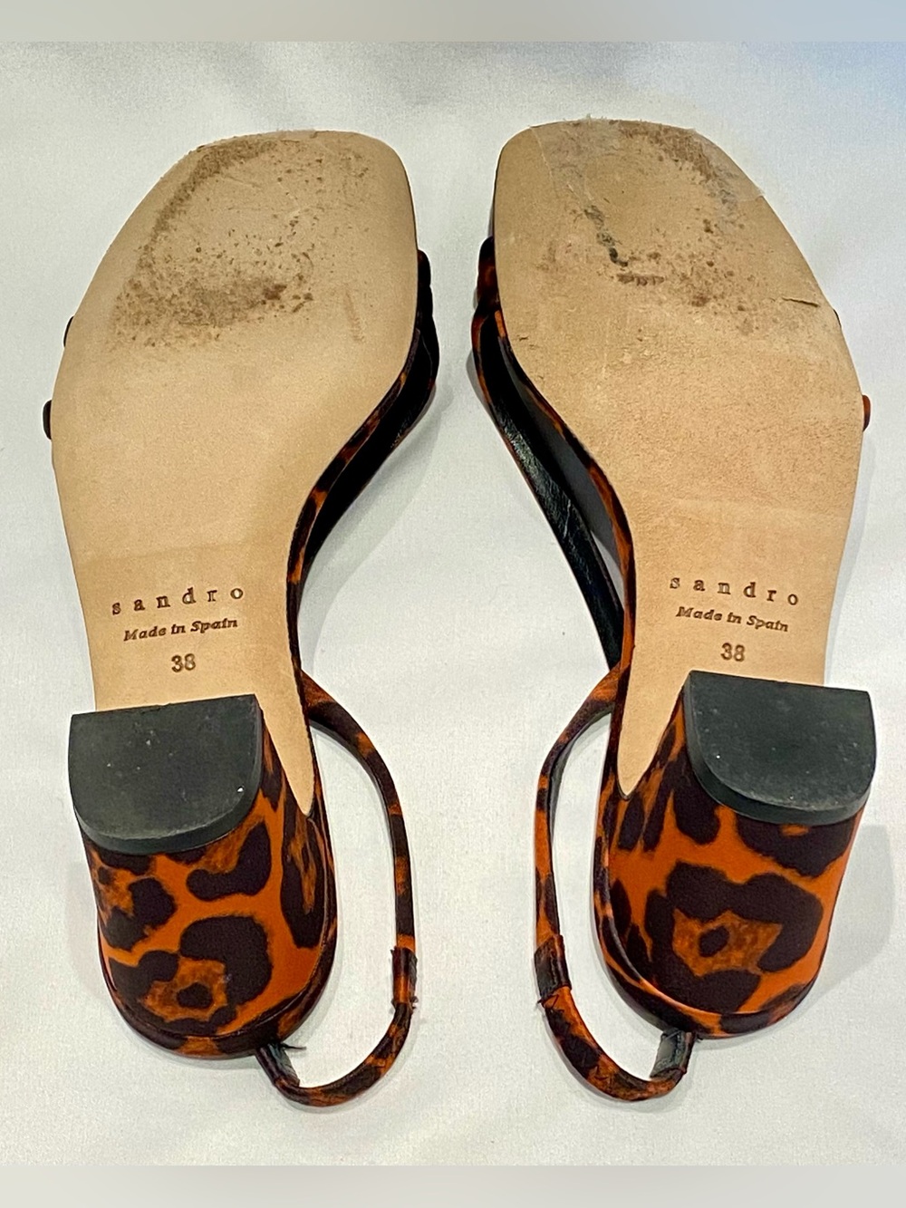 Sandro Leopard-print Cotton-blend Sateen Sandals, size 38 - Picture 4 of 5